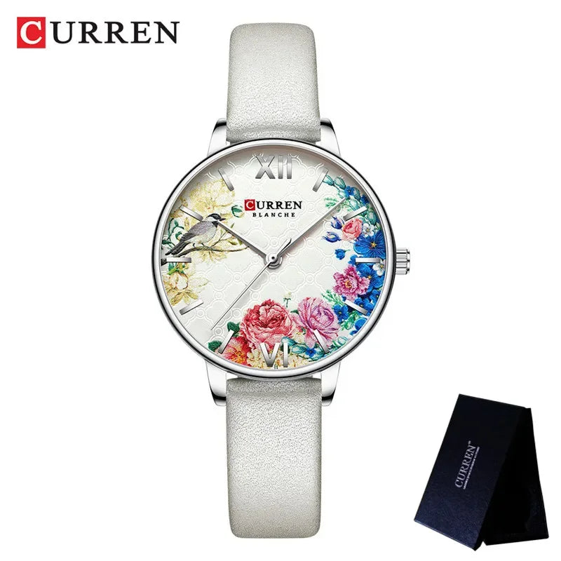 Floral Dial Stainless Steel Women’s Watch