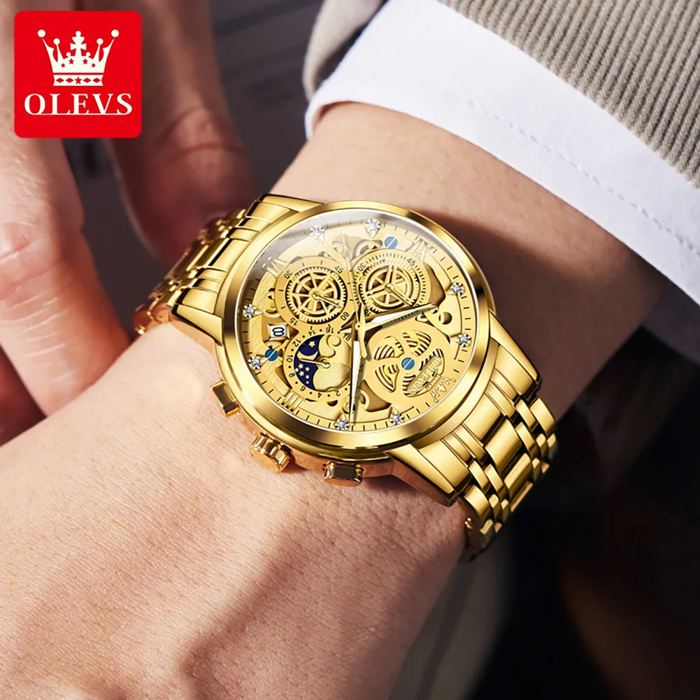 Gold Skeleton Quartz Men’s Watch