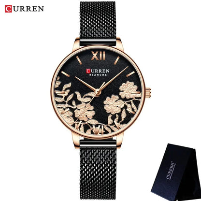 Calendar Steel Watch with Rhinestone Accents