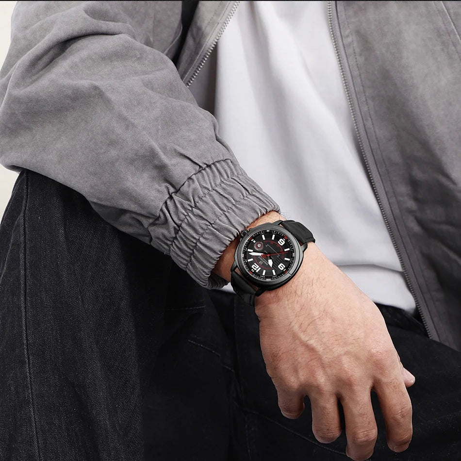 Men’s Leather Quartz Casual Watch