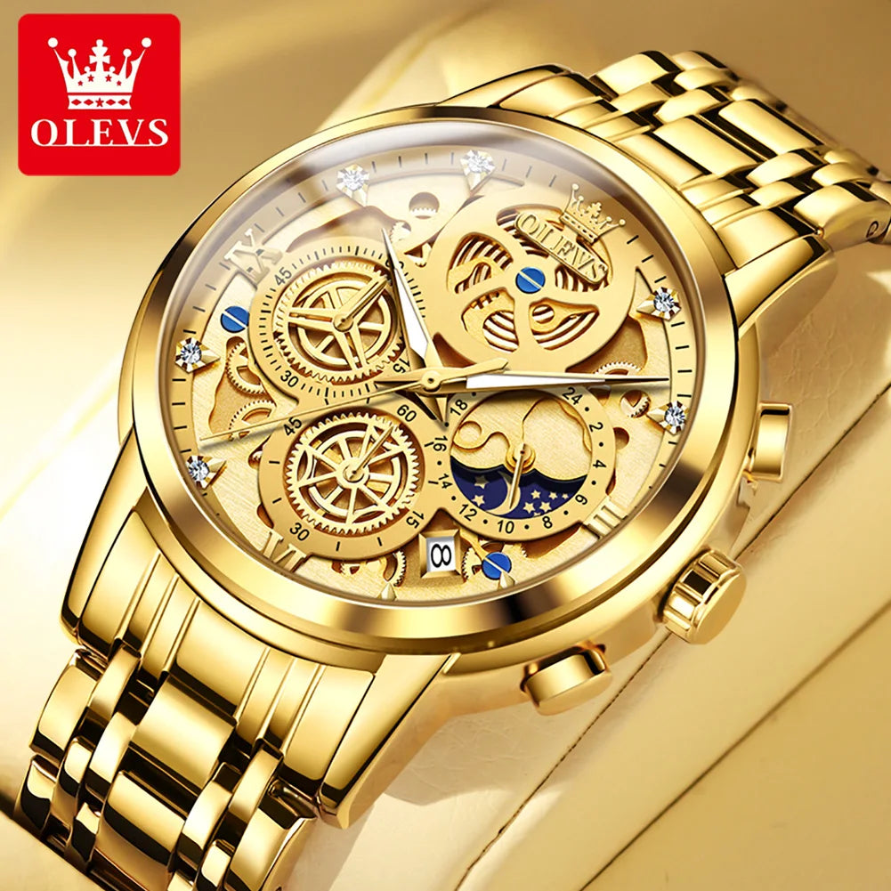 Gold Skeleton Quartz Men’s Watch