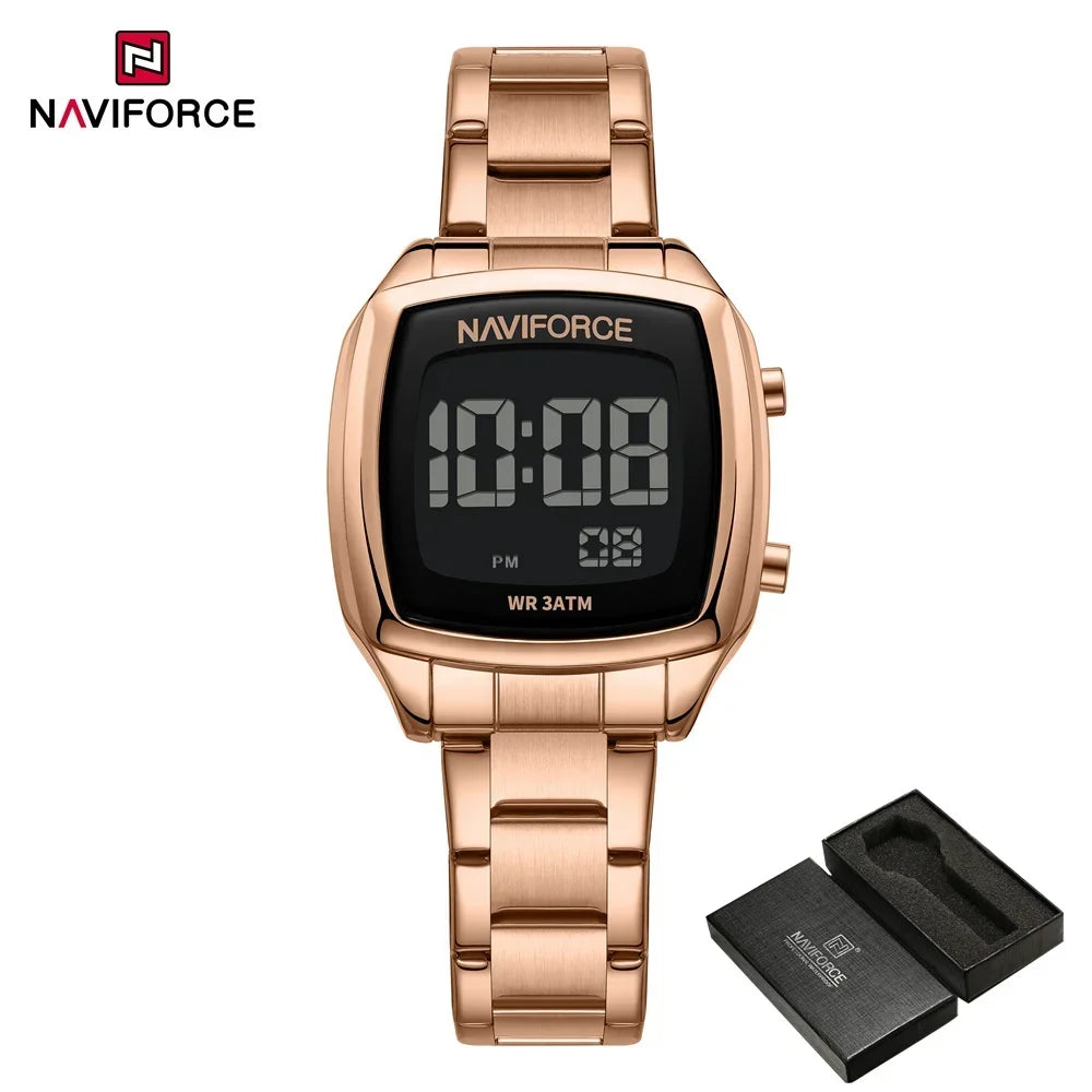 Digital Rectangle Watch – Stainless Steel Strap