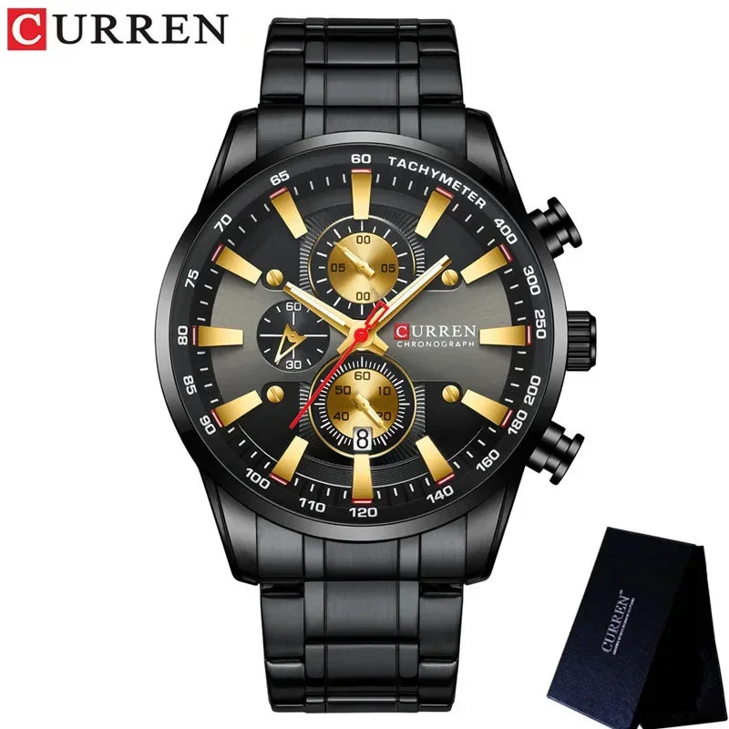 Men’s Chronograph Watch with Auto Date and Stainless Steel Strap