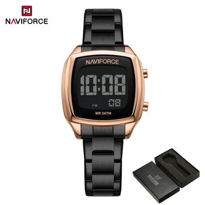 Digital Rectangle Watch – Stainless Steel Strap