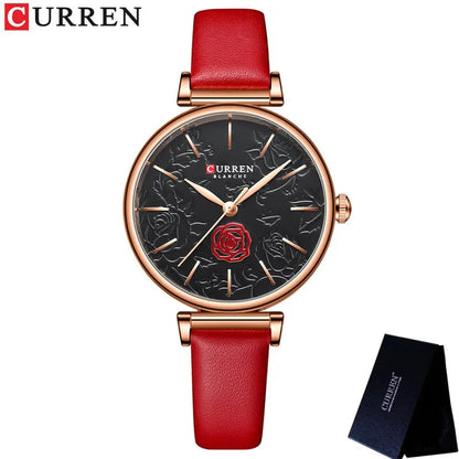 Floral Dial Genuine Leather Women’s Watch
