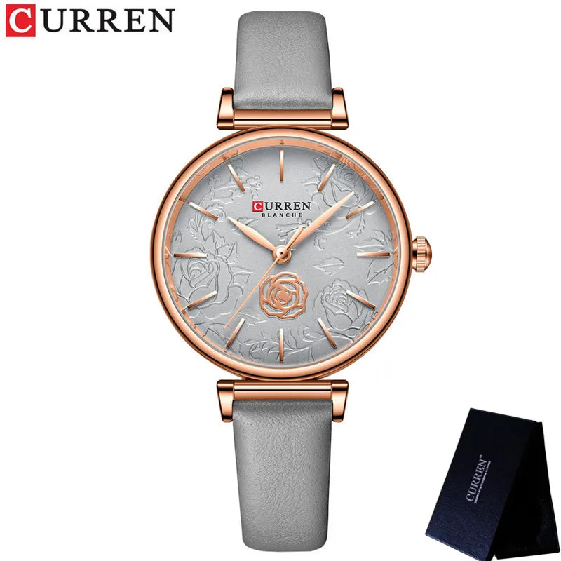 Floral Dial Genuine Leather Women’s Watch