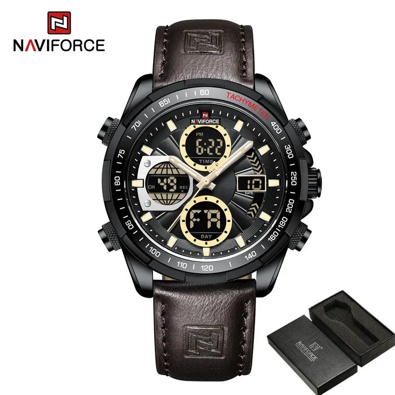 Dual Display Chronograph Leather Sport Watch