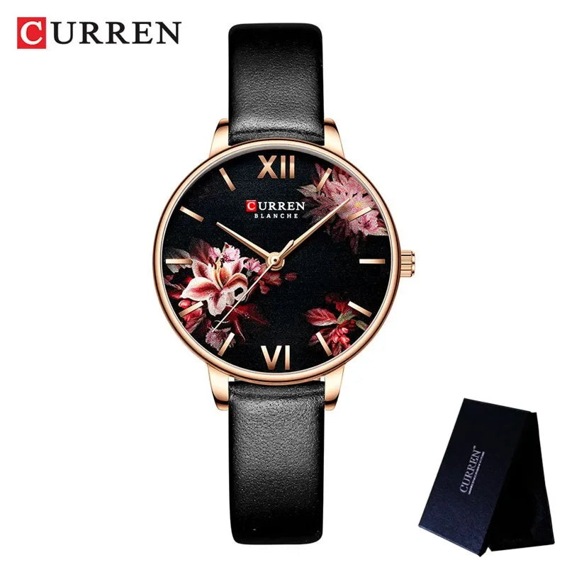 Floral Dial Stainless Steel Women’s Watch