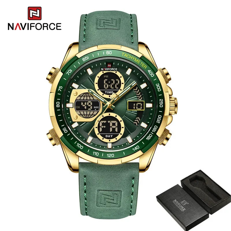 Dual Display Chronograph Leather Sport Watch